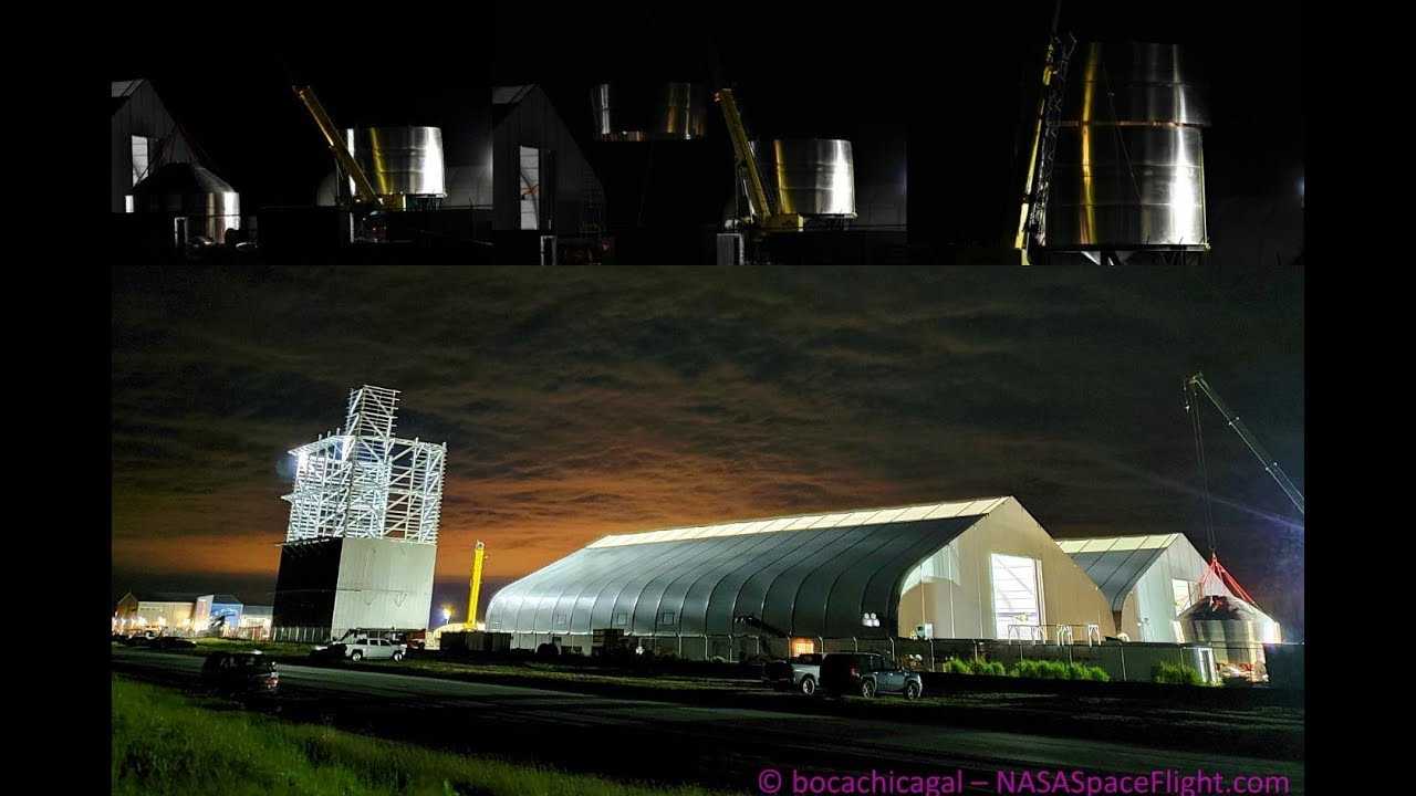 SpaceX Boca Chica - Night Ops - Starship SN1 Bulkhead/Barrel Stacked
