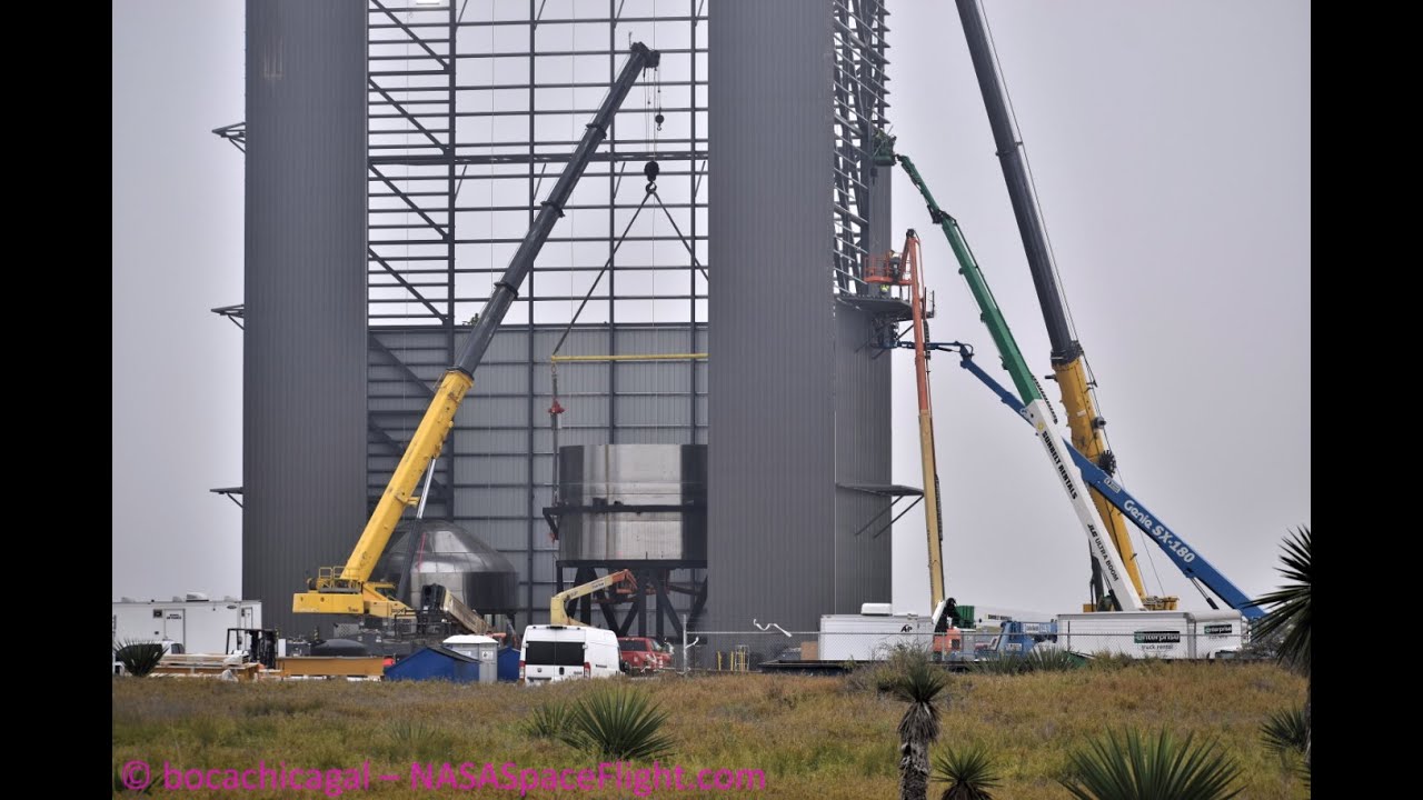 SpaceX Boca Chica - Constructing Starship SN2 inside a building under construction